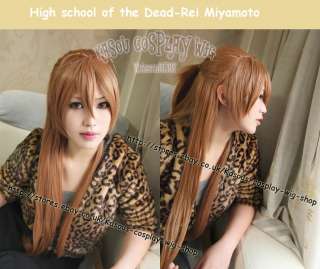   SCHOOL OF THE DEAD Rei Miyamoto brown styled Cosplay wig/90cm  