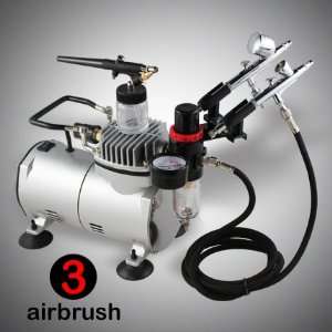 Airbrush Kit w/ PRO Air Compressor, Filter, 6ft Hose, Brush Holder 