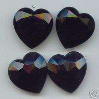 12 VINTAGE JET FACETED 25MM HEART CAB STONE 6775  