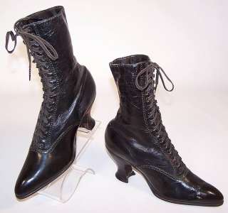   Victorian Vintage Philbern Shoes Black Leather High Top Lace up Boots