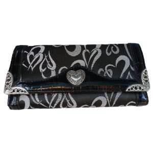  Western Jaquard Heart Leatherette Tri Fold Checkbook Wallets 