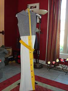 VINTAGE 70s DISCO DRESS BLACK WHITE YELLOW BELTED GREAT HALLOWEEN 