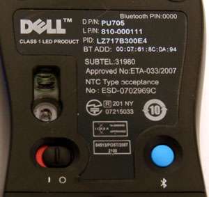 Dell XPS Wireless Bluetooth 2.0 Mini Travel Mouse PU705  