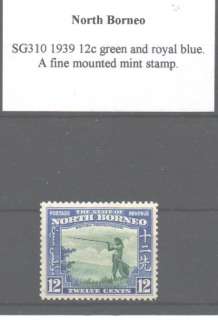 NORTH BORNEO SG310 1939 12c GREEN & ROYAL BLUE MTD MINT  