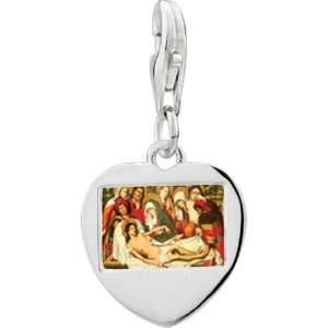   925 Sterling Silver The Entombment Of Christ Photo Heart Frame Charm