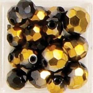  Blue Moon Frosting Glass Beads Fire Pol. Round Black/Gold 