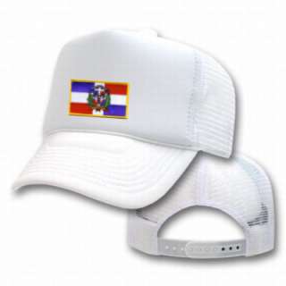 DOMINICAN REPUBLIC WHITE FLAG COUNTRY EMBROIDERY EMBROIDED TRUCKER CAP 