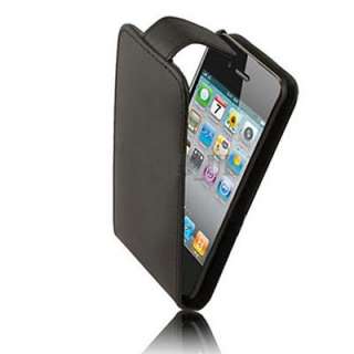 Black Flip Leather Case Punch For Apple iphone 4 4G 4S  