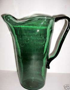 Vintage Handblown Depression Glass Forest Green Pitcher  