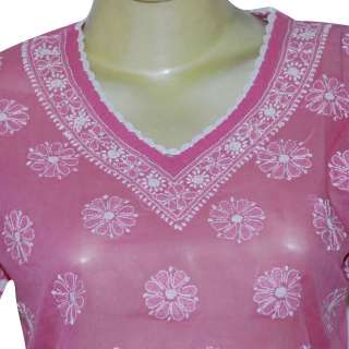 Womens Cotton Chikan Embroidery Kurti  