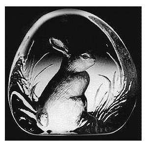 Sitting Bunny Rabbit Etched Crystal Sculpture by Mats Jonasson  