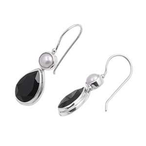   Earrings Genuine Mabe Pearl, Black CZ Fish Wire Earring Jewelry