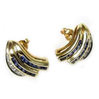9ct Gold Channel Set Sapphire and Diamond Earrings.  