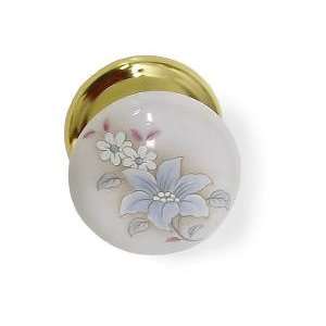 Bi Fold White Porcelain Door Knob With Delicate Flowers And Brass D31 