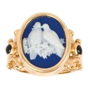   Porcelain Venetian Glass Cameo and Blue Sapphire Ring, Size 8 Jewelry