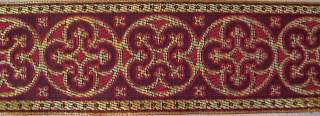 This traditional motif was jacquard woven in metallic gold and red on 