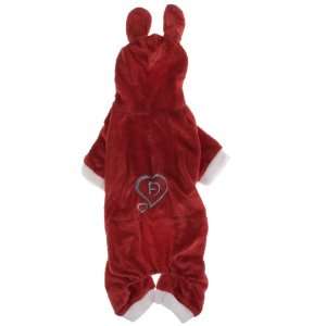  Red Warm Plush Winter Hooded Rabbit Coat for Pet Dog Size 