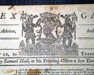Rare 1771 COLONIAL Newspaper Salem MA re. BOSTON MASSACRE William 