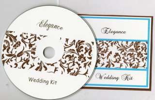 Delux Brown Blue Elegance Wedding Invitation Kit on CD  