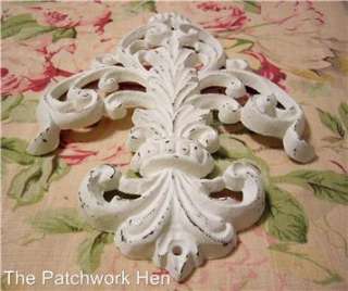 Shabby WHITE Cottage Chic Ornate Flourish Cast Iron  