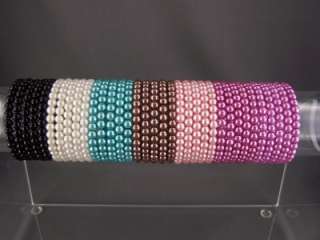 Aqua turquoise faux pearl bead set of 5 stretch bracelets beaded 
