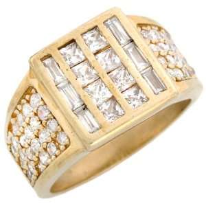    10k Solid Gold CZ Cluster Channel Set Bling Mens Ring Jewelry