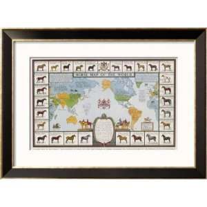  Horse Map of the World Showing Different Breeds Framed Art 