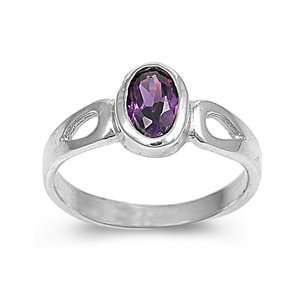   Baby Ring with Oval Amethyst CZ Stone   February Birthstone   Size 3