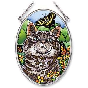 Amia 5554 Hand Painted Glass Suncatcher with Cat Design, 3 1/4 Inch by 