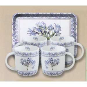  Purple Cloud set of four 8 oz porcelain mugs and melamine 
