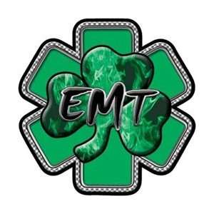  Green Shamrock EMT Star of Life Decal   12 h   REFLECTIVE 