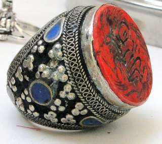 925 STERLING SILVER LAPIS CORAL RING AFGHAN  