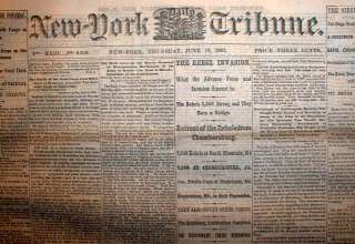 1863 Civil War newspaper hdln Confederates invade the North BATTLE of 