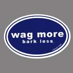 WAG MORE BARK LESS car bumper sticker Drk Blue Wht Font  