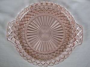Depression Glass Hocking Waterford Waffle Double Handle Plate PINK 10 