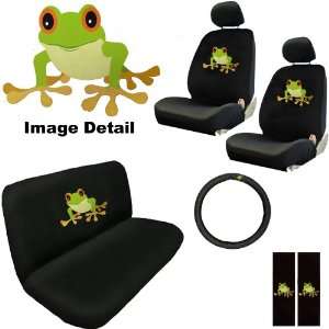  11PC Green Frog Auto Accessories Interior Combo Kit Gift 