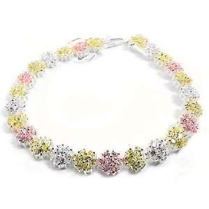   Yellow CZ Cubic Zirconia Flower Cluster Link Tennis Bracelet Jewelry