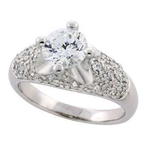  Sterling Silver Vintage Style Engagement Ring w/ Rhodium 