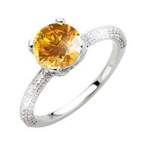 Vintage Wedding Platinum Ring with Fancy Orange Yellow Diamond 1 carat 