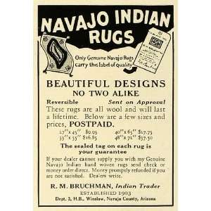   Ad Navajo Indian Rugs R M Bruchman Floor Coverings   Original Print Ad