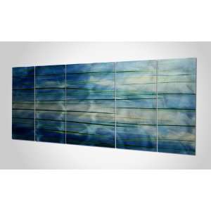 Ocean View   60x24in.   Big Aquatic Metal Painting w/ a Flowing Water 