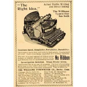  1898 Vintage Ad Williams Typewriter Machine Antique 