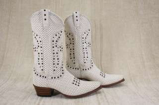 NEW Frye Daisy Duke Perforated Leather Western White Cowboy Boots size 