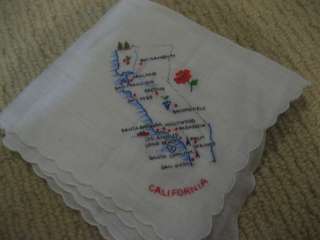 Vintage STATE Of CALIFORNIA Embroidered Linen HANKERCHIEF Linen AS IS 
