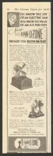 1930 Fan O Zone Air Purifier Vintage Print Ad  