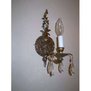  Vintage brass and crystal wall light 