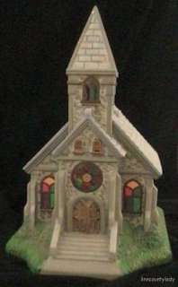 Retired PartyLite Olde World Village Church Christmas Tealight Stained 