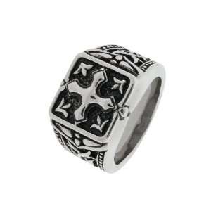  Mens Stainless Steel Casted Textured Cross Ring, Size 10 