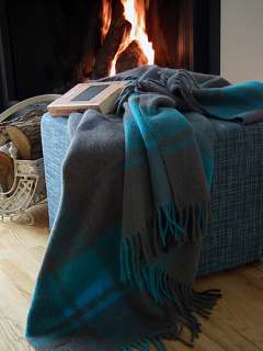 THROW 140 x 200 cm TURQUOISE GREY 50% ALPACA 50% WOOL G  