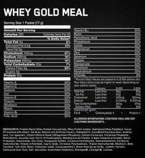 Optimum Nutrition Whey Gold Meal, Vanilla Custard, 20 Packets, 3.34 